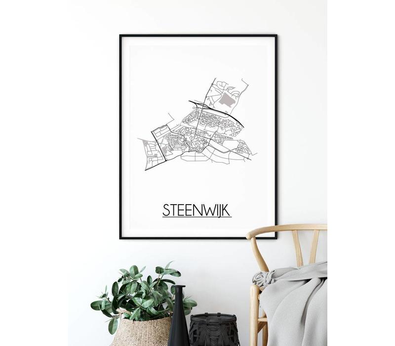 Steenwijk Stadtplan-poster - Weiß Schwarz Grau