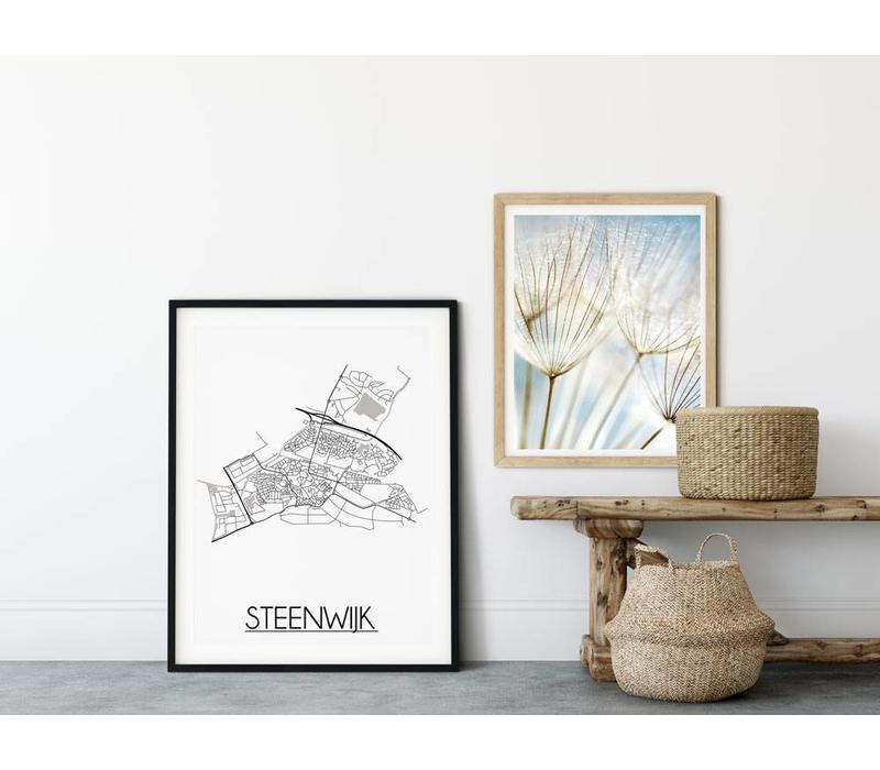 Steenwijk Stadtplan-poster - Weiß Schwarz Grau
