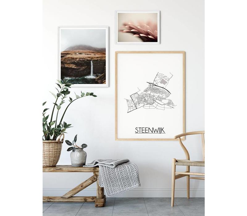 Steenwijk Stadtplan-poster - Weiß Schwarz Grau