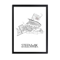 Steenwijk Stadtplan-poster - Weiß Schwarz Grau