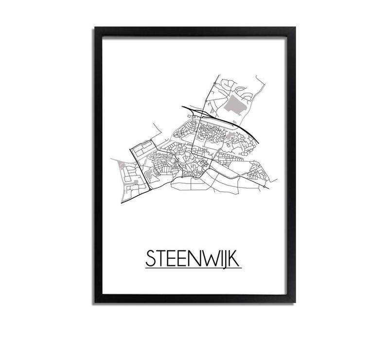 Steenwijk Stadtplan-poster - Weiß Schwarz Grau