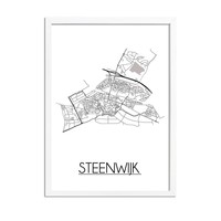 Steenwijk Stadtplan-poster - Weiß Schwarz Grau
