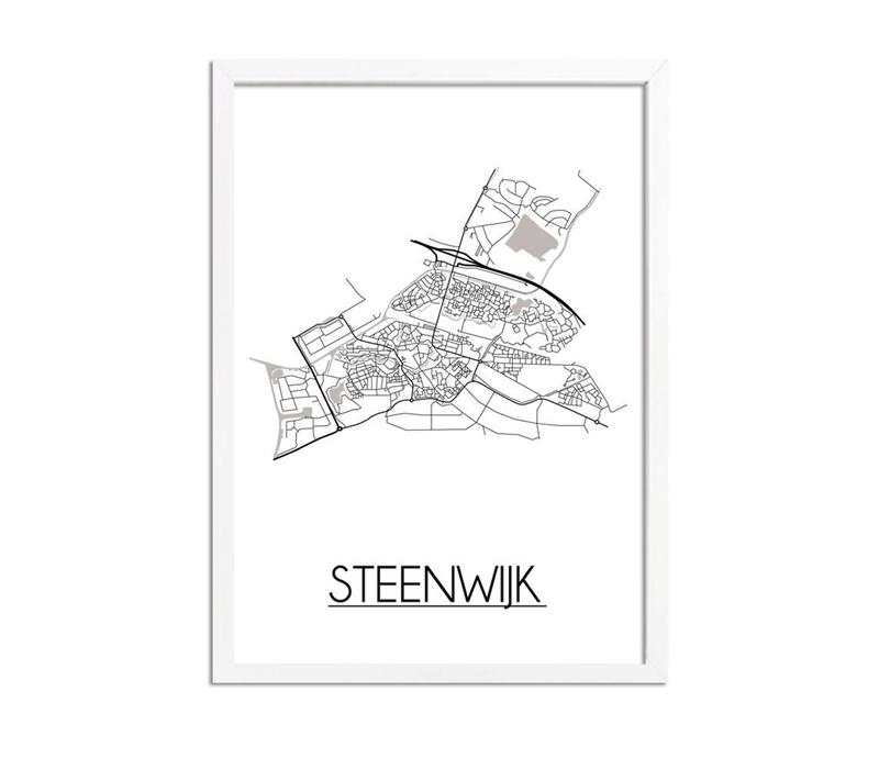 Steenwijk Stadtplan-poster - Weiß Schwarz Grau