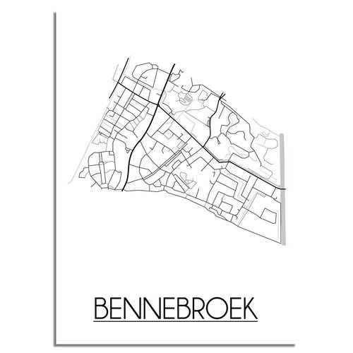 Bennebroek Stadtplan-poster - Weiß Schwarz Grau 