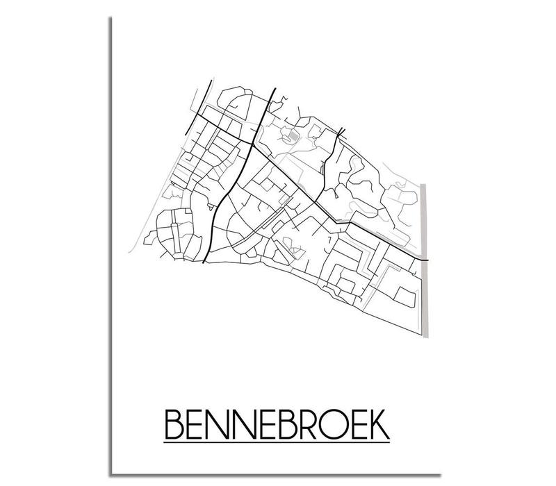 Bennebroek Stadtplan-poster - Weiß Schwarz Grau