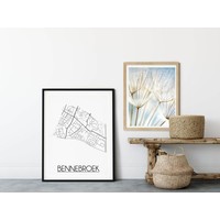 Bennebroek Stadtplan-poster - Weiß Schwarz Grau