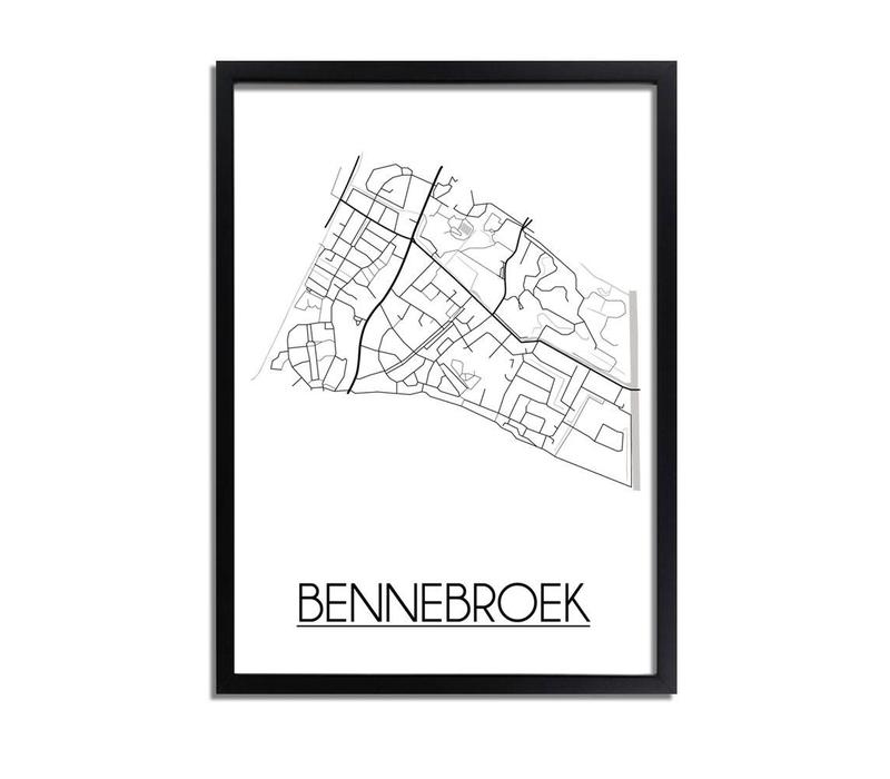 Bennebroek Stadtplan-poster - Weiß Schwarz Grau