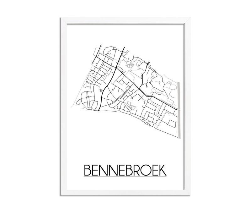 Bennebroek Stadtplan-poster - Weiß Schwarz Grau