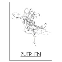 Zutphen Stadtplan-poster - Weiß Schwarz Grau