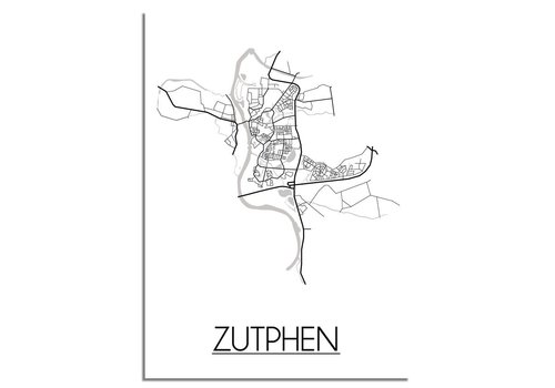 DesignClaud Zutphen Stadtplan-poster - Weiß Schwarz Grau