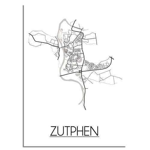 Zutphen Stadtplan-poster - Weiß Schwarz Grau 