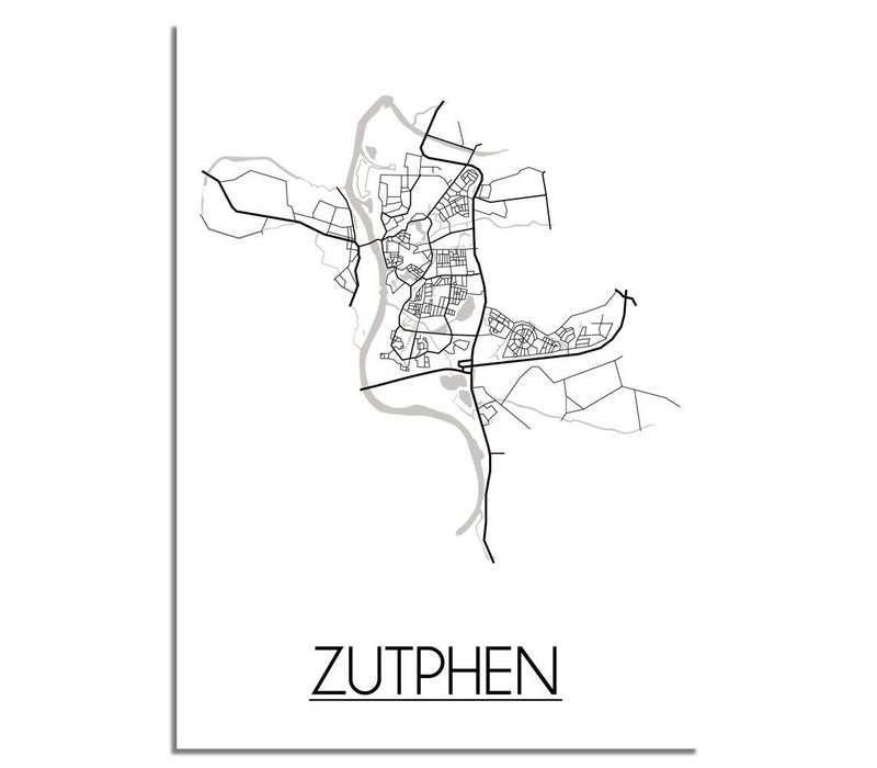 Zutphen Stadtplan-poster - Weiß Schwarz Grau