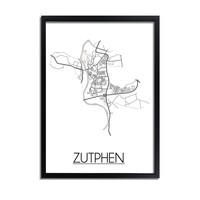 Zutphen Stadtplan-poster - Weiß Schwarz Grau