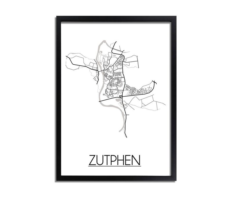 Zutphen Stadtplan-poster - Weiß Schwarz Grau