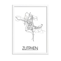 Zutphen Stadtplan-poster - Weiß Schwarz Grau