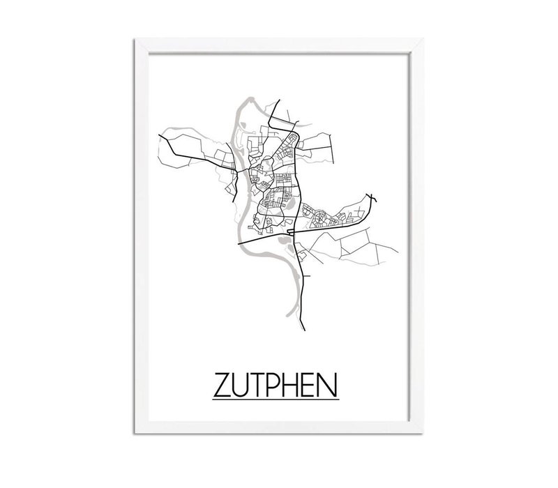 Zutphen Stadtplan-poster - Weiß Schwarz Grau