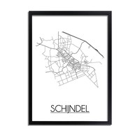 Schijndel Stadtplan-poster - Weiß Schwarz Grau