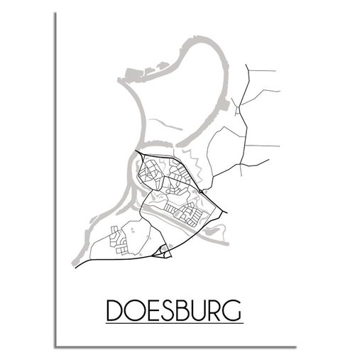 Doesburg Stadtplan-poster - Weiß Schwarz Grau 
