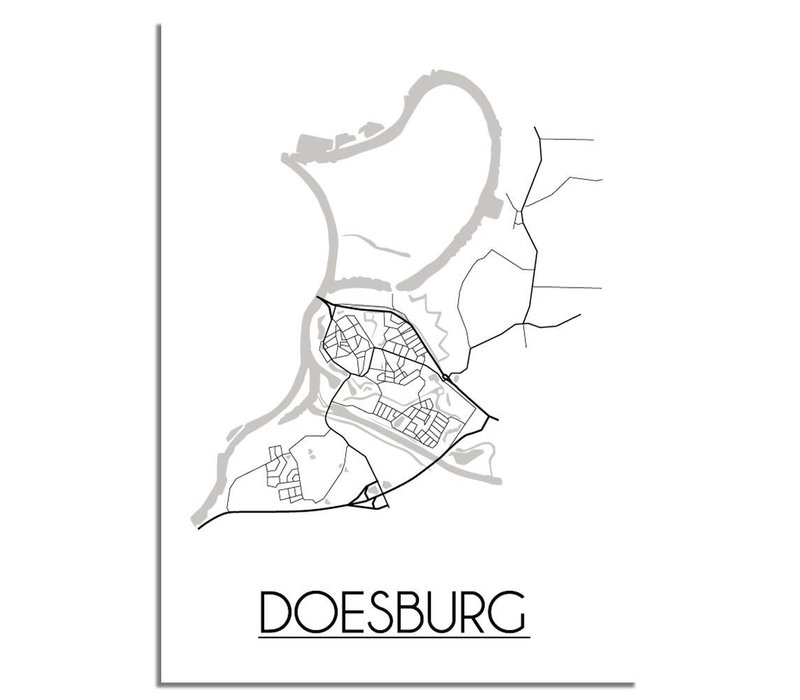Doesburg Stadtplan-poster - Weiß Schwarz Grau