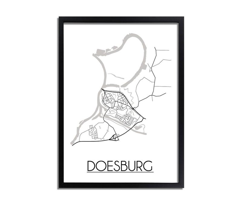 Doesburg Stadtplan-poster - Weiß Schwarz Grau
