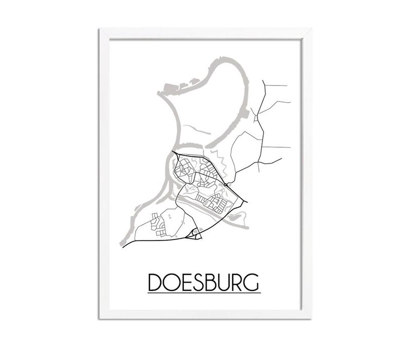 Doesburg Stadtplan-poster - Weiß Schwarz Grau