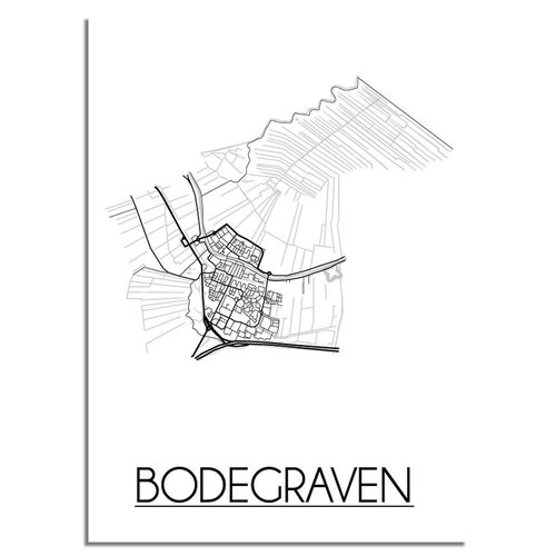 Bodegraven Stadtplan-poster - Weiß Schwarz Grau 
