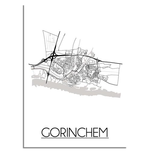 Gorinchem Stadtplan-poster - Weiß Schwarz Grau 