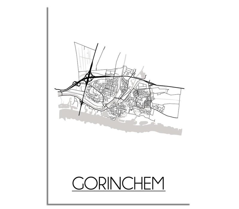 Gorinchem Stadtplan-poster - Weiß Schwarz Grau