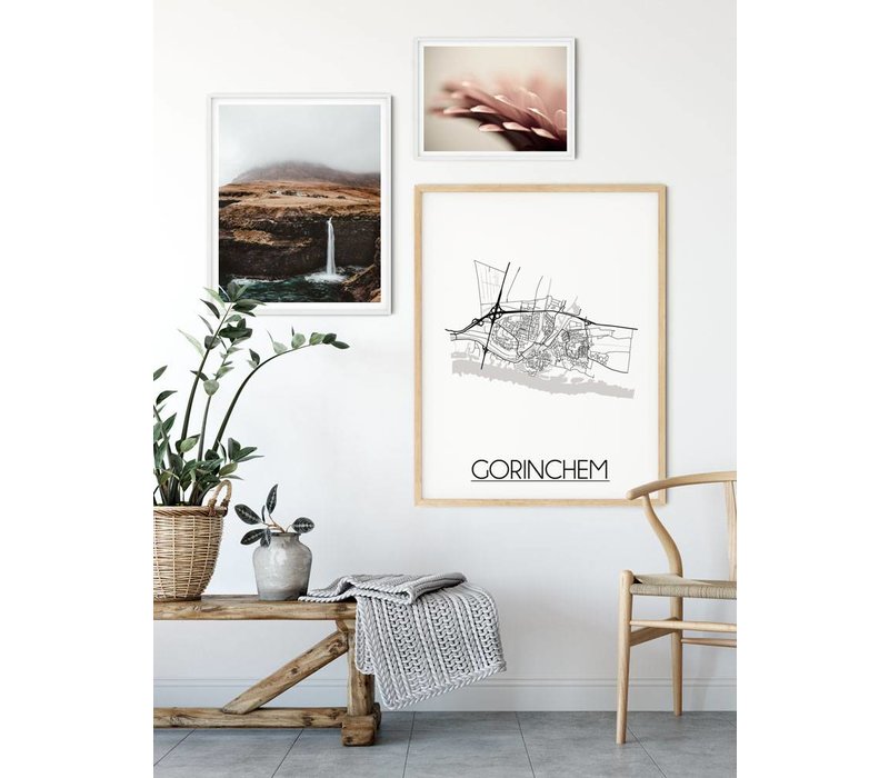 Gorinchem Stadtplan-poster - Weiß Schwarz Grau