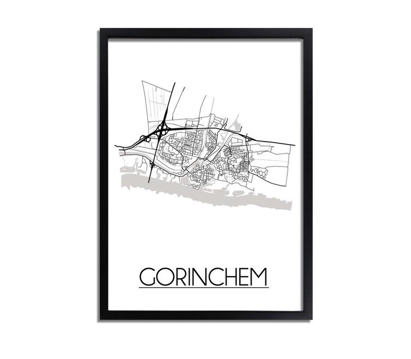 Gorinchem Stadtplan-poster - Weiß Schwarz Grau