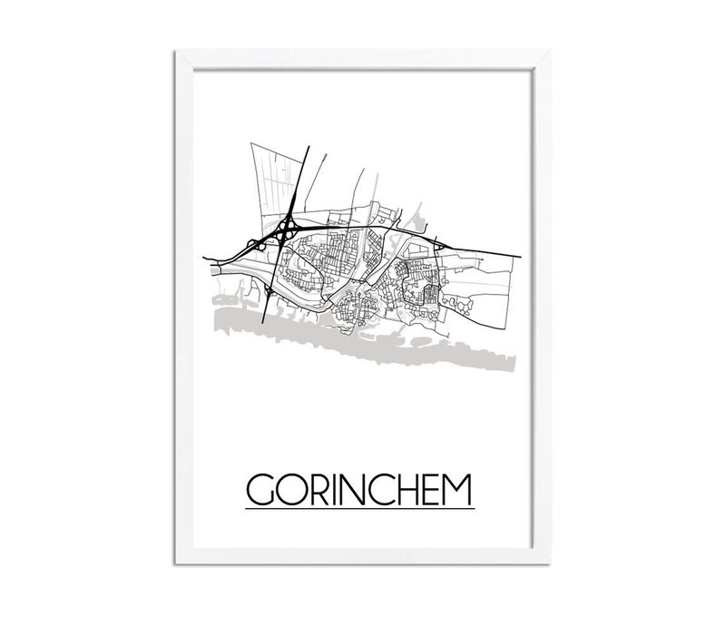 Gorinchem Stadtplan-poster - Weiß Schwarz Grau