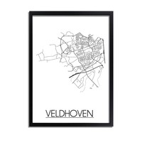 Veldhoven Stadtplan-poster - Weiß Schwarz Grau