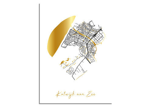 DesignClaud Katwijk aan Zee Karte Stadtplan Poster mit Goldfoliendruck