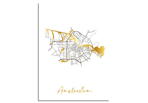 DesignClaud Amsterdam Karte Stadtplan Poster mit Goldfoliendruck