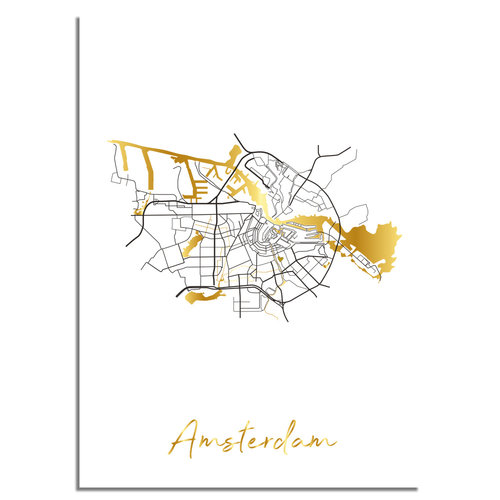 Amsterdam Plattegrond Stadskaart poster met goudfolie bedrukking 