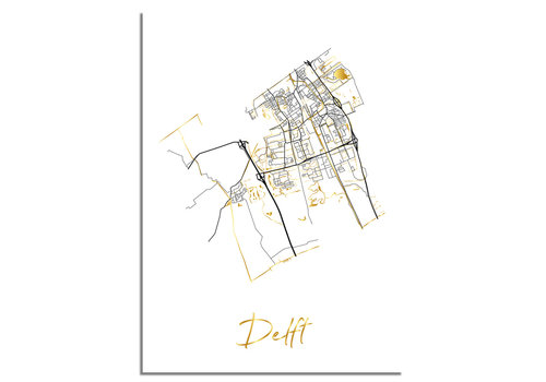 DesignClaud Delft Karte Stadtplan Poster mit Goldfoliendruck