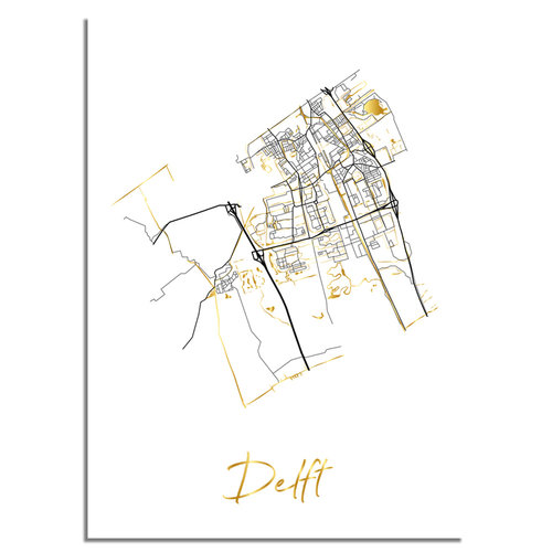 Delft Plattegrond Stadskaart poster met goudfolie bedrukking 