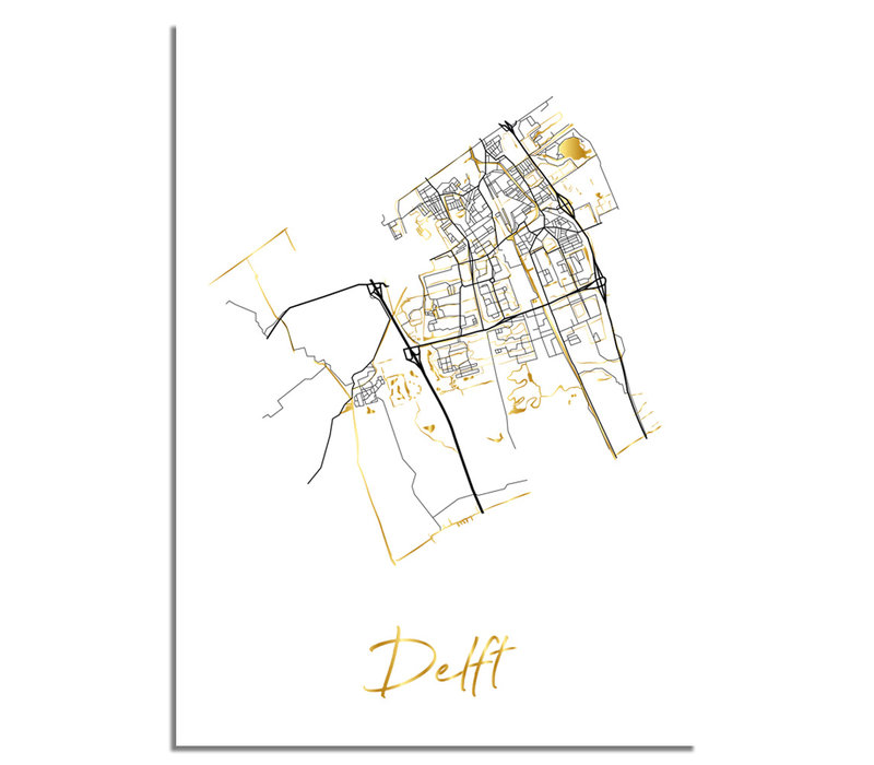 Delft Plattegrond Stadskaart poster met goudfolie bedrukking