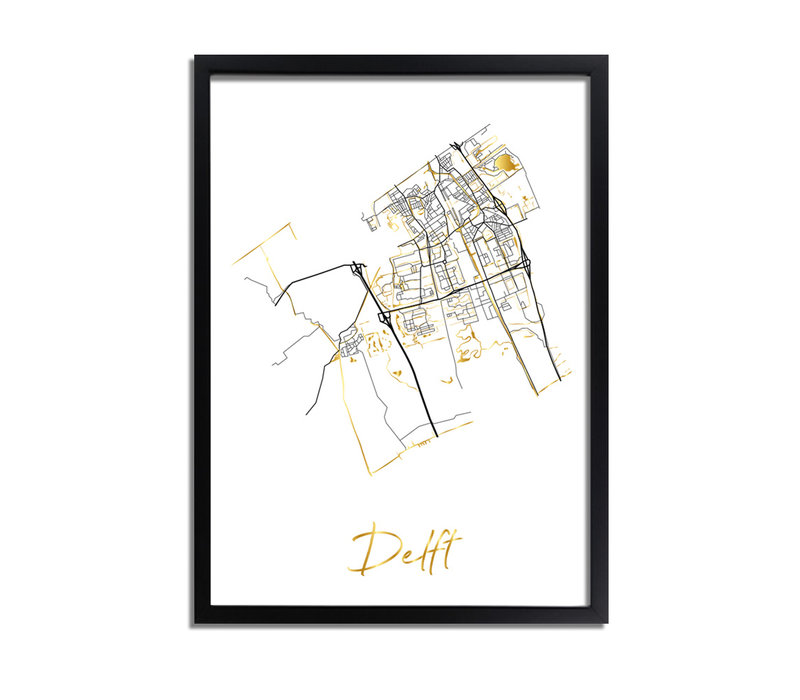 Delft Plattegrond Stadskaart poster met goudfolie bedrukking