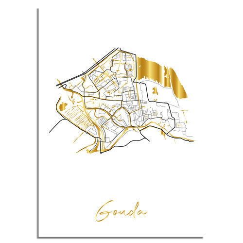 Gouda Karte Stadtplan Poster mit Goldfoliendruck 