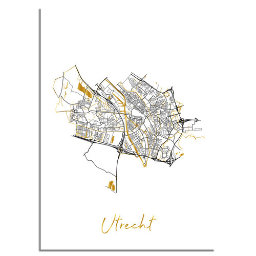 Utrecht Plattegrond Stadskaart poster met goudfolie bedrukking 