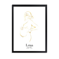 Geburtsposter Schwangerer Bauch - 9 Monate Poster - Goldfolie