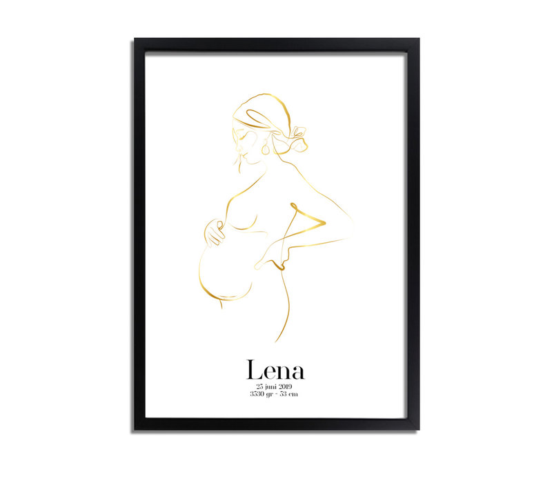 Geboorteposter Zwangere buik - 9 maanden poster – Goudfolie Kraamcadeau