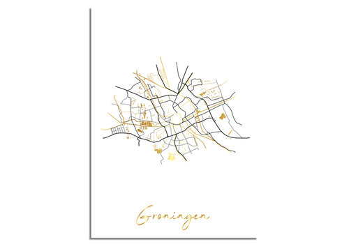 DesignClaud Groningen Karte Stadtplan Poster mit Goldfoliendruck