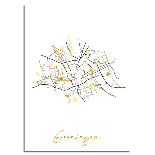 Groningen Karte Stadtplan Poster mit Goldfoliendruck 
