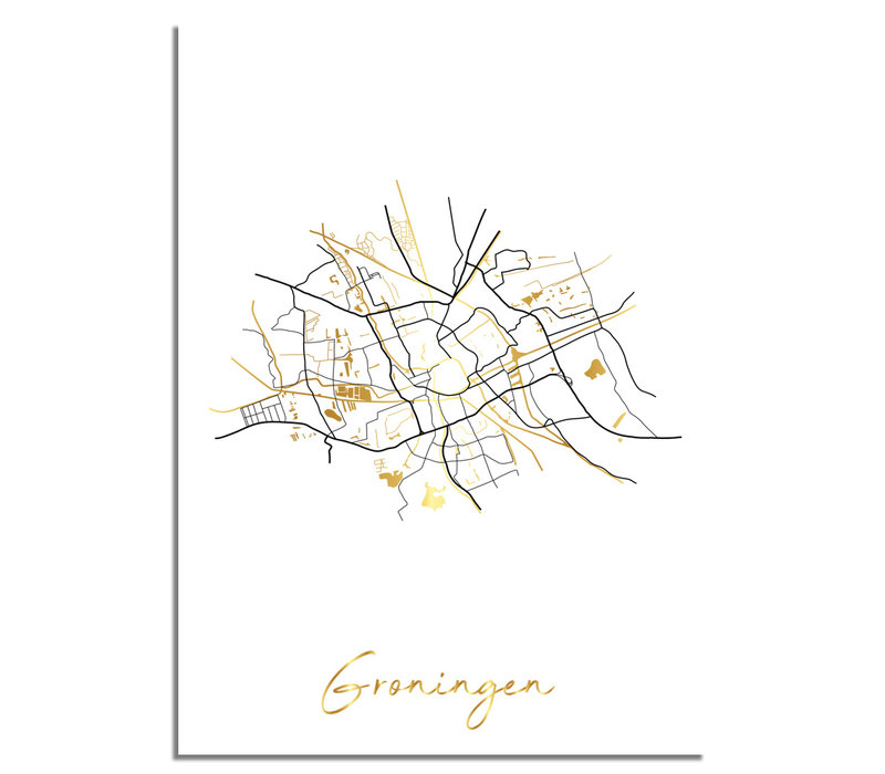 Groningen Plattegrond Stadskaart poster met goudfolie bedrukking