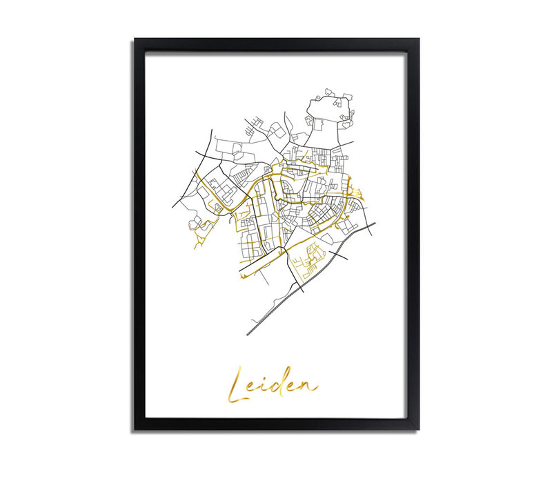 Leiden Plattegrond Stadskaart poster met goudfolie bedrukking