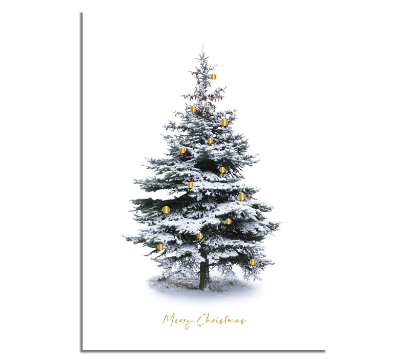 Kerstposter Merry Christmas Kerstboom - Goudfolie kerstballen