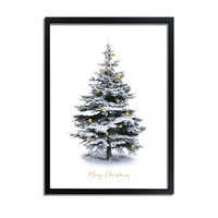 Weihnachtsposter Frohe Weihnachten Weihnachtsbaum - Gold Weihnachtskugeln