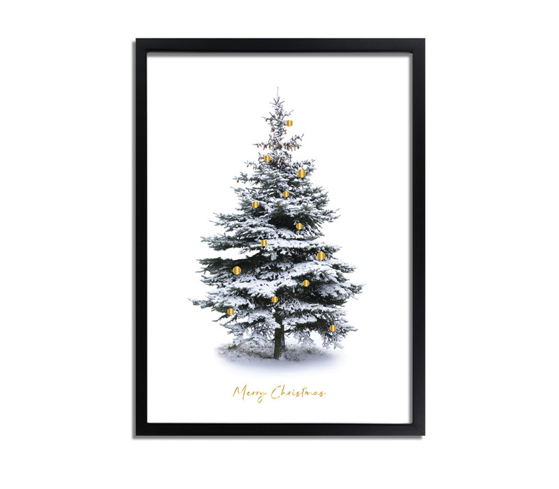 Weihnachtsposter Frohe Weihnachten Weihnachtsbaum - Gold Weihnachtskugeln